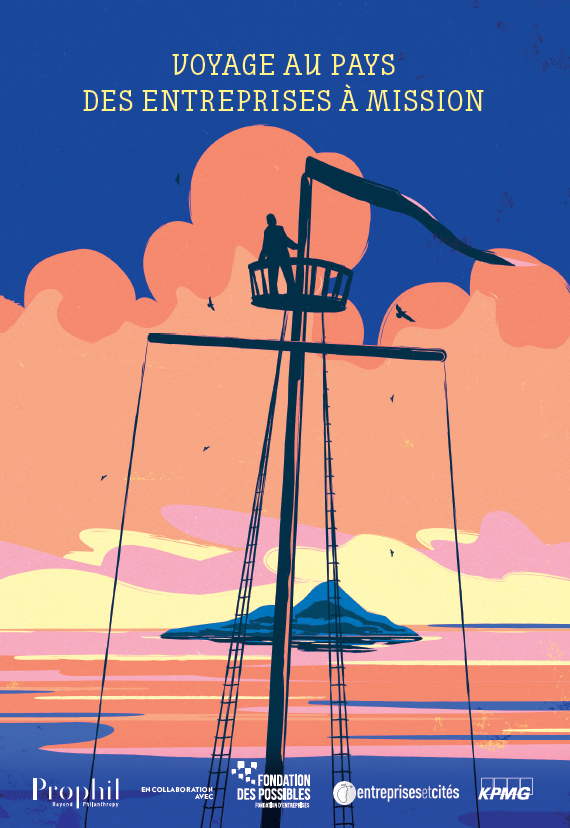 Couverture de l'ouvrage voyage au pays des entreprises à mission avec une illustration colorée d'un mat de bateau